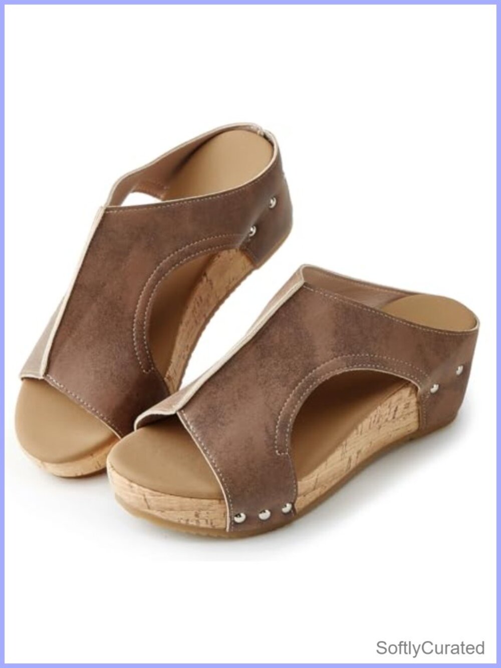 EMGILL Women's Wedge Sandals Faux Leather Open Toe Platform Slip On